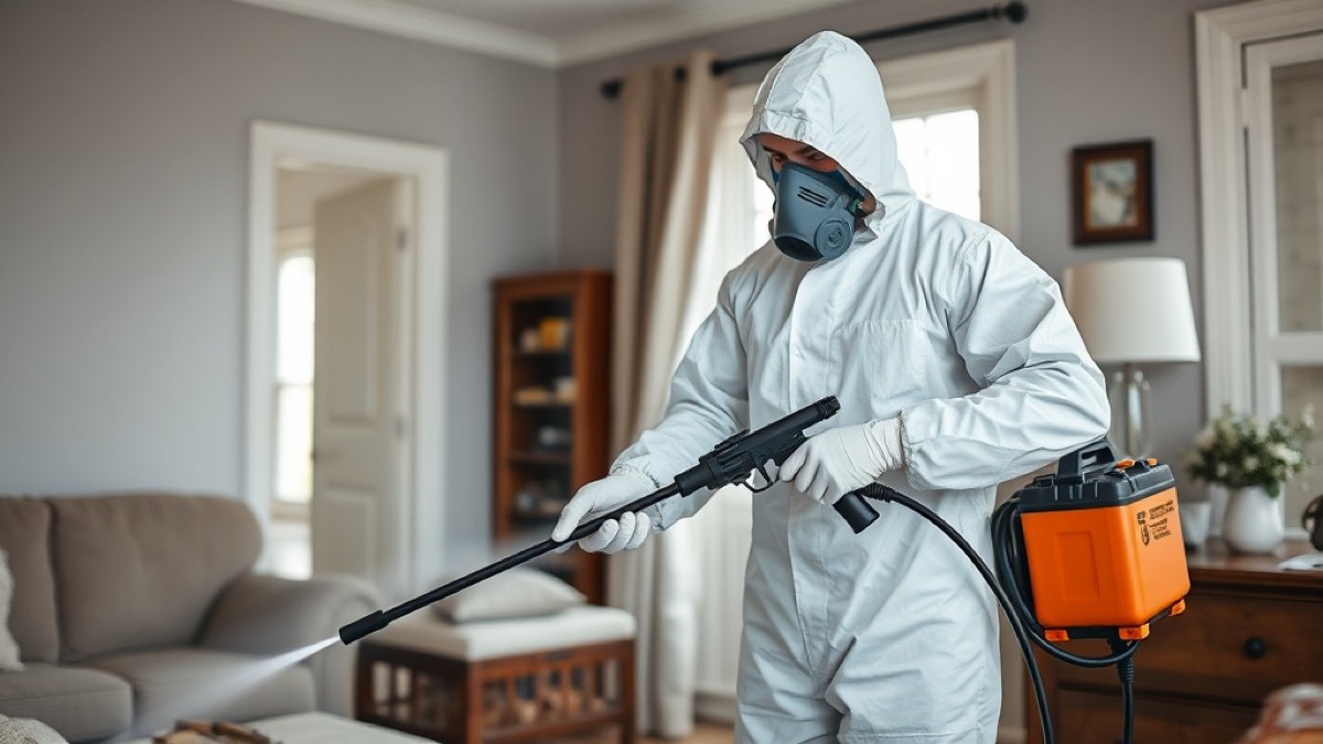 Certified biohazard remediation technician performing professional cleanup in Denver home